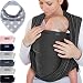 Makimaja - Fascia porta bebè 100% cotone - grigio scuro – tracolla di alta qualità per neonati e bambini fino a 15 kg – include una borsa portaoggetti e un bavaglino