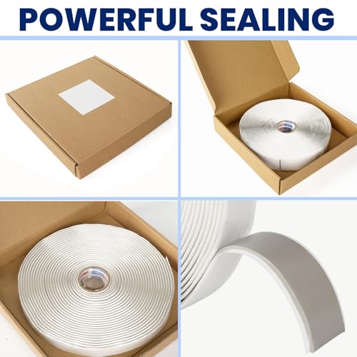 ADHES Butylband Dichtungsbänder, 19mm x 9m x 3mm 1 Rollen, Tape Wasserdichtes Klebeband für Teichbau, Bauwerke, Fassaden, Dach, Wohnwagen, Fenster, Container, Flachdach Weiß Butyl Sealant Tape