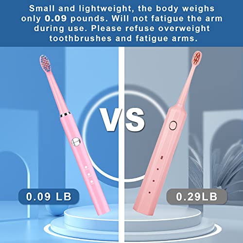 Shaojier Electric Toothbrush, With 8 Replacement Brush Heads And 1 Travel Box,Sonic Toothbrush For Adults And Kids,Portable Rechargeable Toothbrush For Travel (Pink) #TOP1