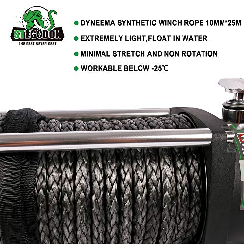 STEGODON New 13000 lb. Load Capacity Electric Winch,12V Synthetic Rope Electric Winch with Hawse Fairlead,Waterproof IP67 Winch with Wireless Handheld Remotes and Wired Handle(All Black) - Thumbnail 6
