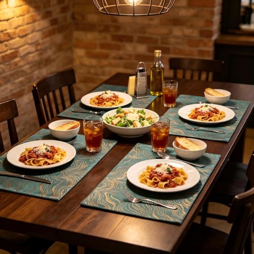Green Placemats Set of 4, 12x18 Inch Modern Jacquard Woven Place Mats, Double Sided Reversible Non Slip Table Mats, Fade Resistant Irregular Woven Texture Dining Table Decor for Kitchen - Image 6