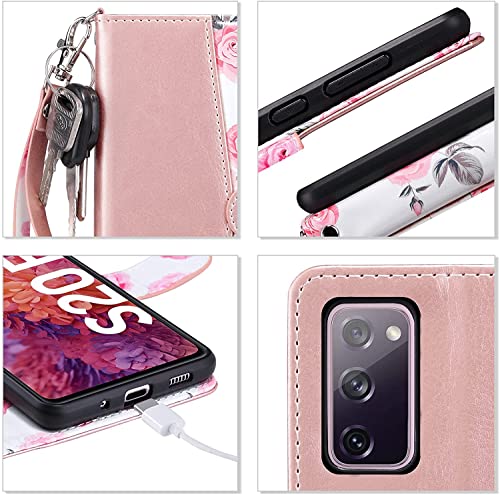 Ulak Wallet Case Compatible With Galaxy S20 Fe, Flip Case With Card Holder Pu Leather + Tpu Bumper Stand Cover Kickstand Full Protective Phone Case For Samsung Galaxy S20 Fe 6.5 Inch - Rose Gold #TOP6