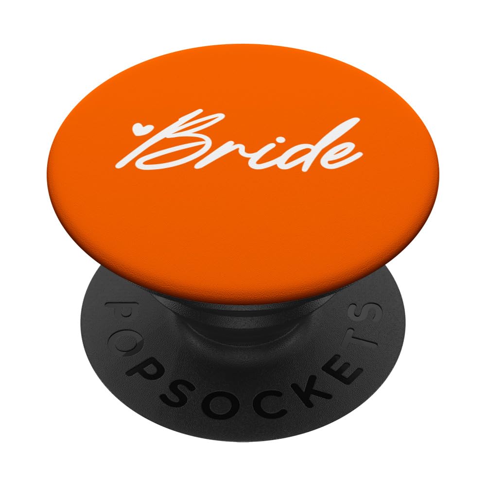 White Orange Heart Bride PopSockets Adhesive PopGrip, Black