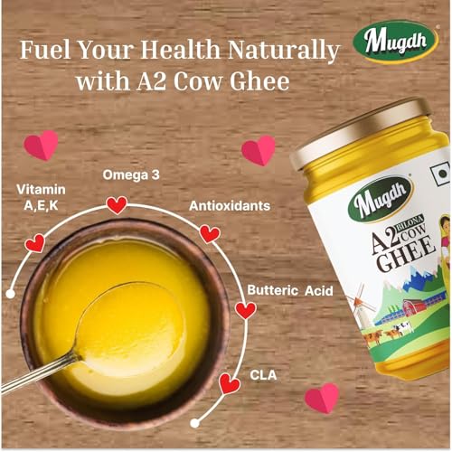 Image of Mugdh 100% Pure Traditional Bilona Method A2-500 ML | Pure & Organic Ghee Preservative-Free Quality Ghee for Cooking & Health Boosts Immunity & Skin Health Traditional cow Ghee (Glass Jar).