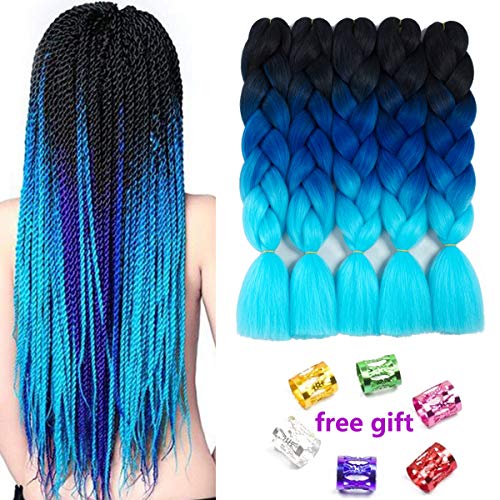 Callia Braiding Hair 5 Packs Ombre Jumbo Braids 24inch Kanekalon Crochet Hair Braids Soft Twist Braiding Hair (Dark-Blue-Deepskyblue)