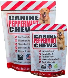 Canine Peppermint Chews (60 Count) - Natural and Organic - Promote Calm and Relaxation - Aids in Reducing Discomfort