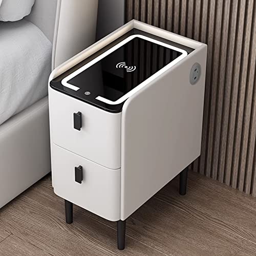 Table de chevet blanche avec tiroir éclairage LED et port USB