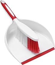NACENA Dust Pan and Brush Set, Large Hand Broom and Dustpan Set Large Brush and Dustpan Set for Camping Broom and Dustpan Combo for Daily Cleaning Pet Hair Office Home Car, White & Red