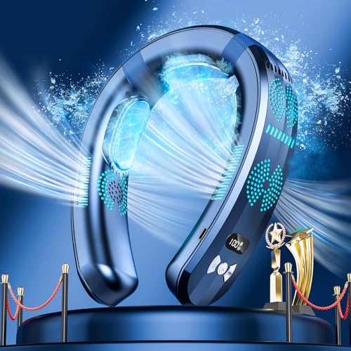 Zymise Ventoinha de pescoço portátil de ar condicionado, ventilador de pescoço portátil semicondutor com 3 placas de refrigeração, aquecedor de pescoço 2 em 1 de 6000 mAh