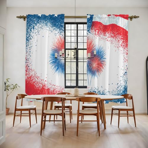 Patriotic 250 Window Curtains 72 Inch Long 2 Panel Set,Rod