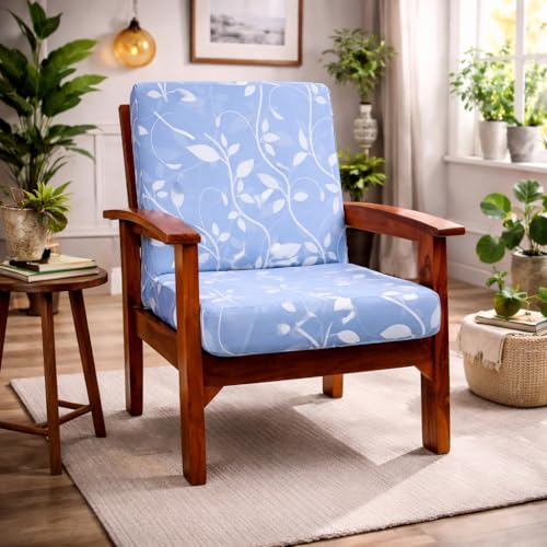 Image of STITCHNEST 'Contour Fit Series' Stretchable Printed Wooden Sofa Cover (Pack of 6) - Elastic Wooden Chair Cover | Wooden Sofa Seat Cover | Size - 20-21 x 20-21 x 3-5 in