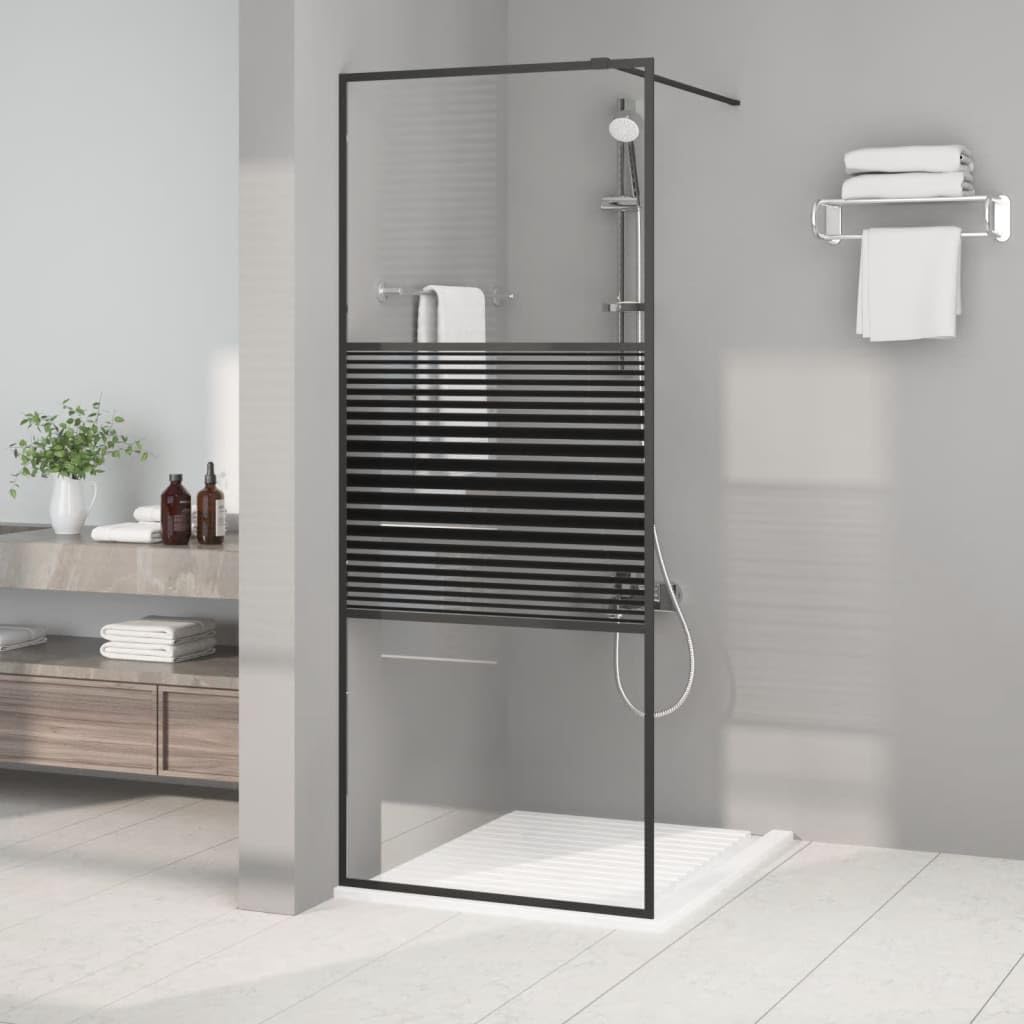 Parete doccia per doccia a pavimento, nero, 80 x 195 cm, vetro ESG trasparente, telaio in alluminio con asta di supporto, paraspruzzi e profilo regolabile, per doccia Walkin, vasca da bagno