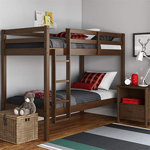Dorel Living Indiana Solid Wood Beds with Ladder and Guardrail, Mocha Twin Bunk