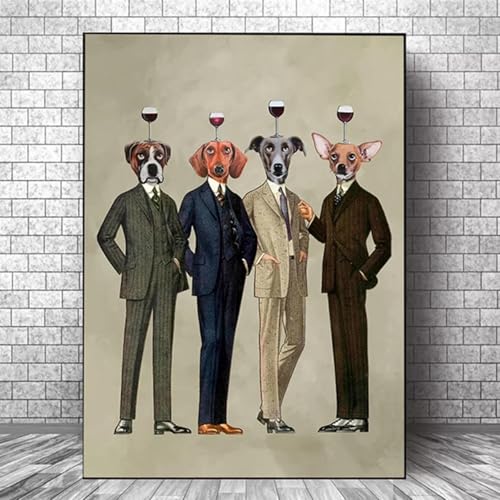 Peinture abstraite personnages et animaux pour salon moderne toile 60x90cm