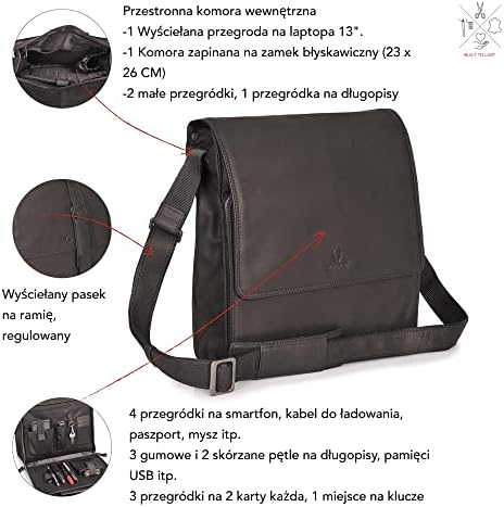 DONBOLSO® New York Messenger Bag skórzana torba na ramię na laptopa I aktówka do notebooka I torba dla kobiet i mężczyzn