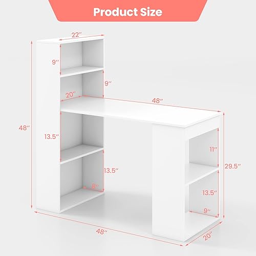 Miniatura 21 de Escritorio para computadora de 48 pulgadas con estantería, escritorio de estudio reversible con estantes de almacenamiento y soporte para CPU,