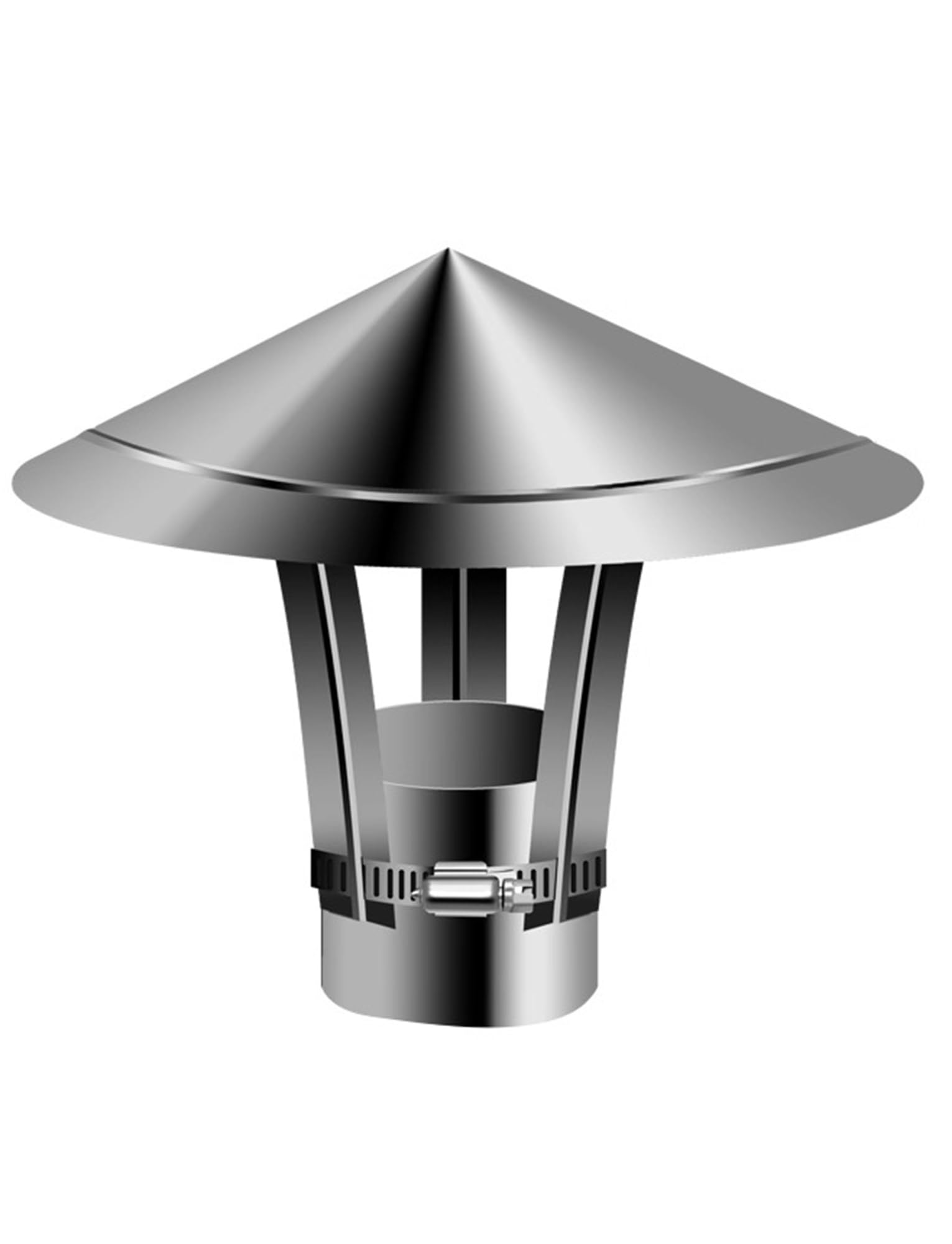 WHOROB Fireplace Chimney Cap,Cone Top Cap, Adjustable Clamp Universal Cap 304 Stainless Steel Material(25cm/9.8in)