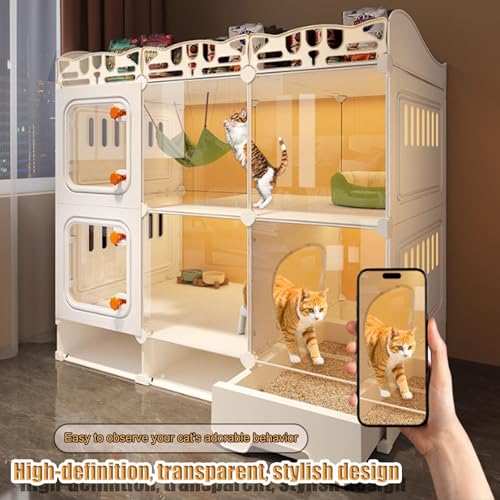 Jaula para gatos de interior espaciosa, amplio corralito para gatos con baño 6