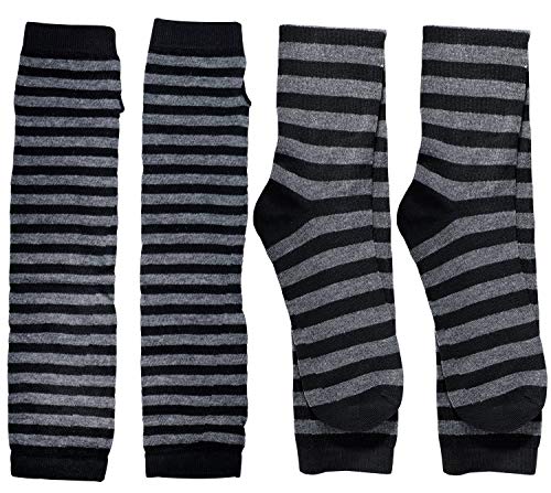 Bienvenu Women Stretch Striped Socks Knee High Stockings Long Arm Warmer Fingerless Mitten Gloves,Grey