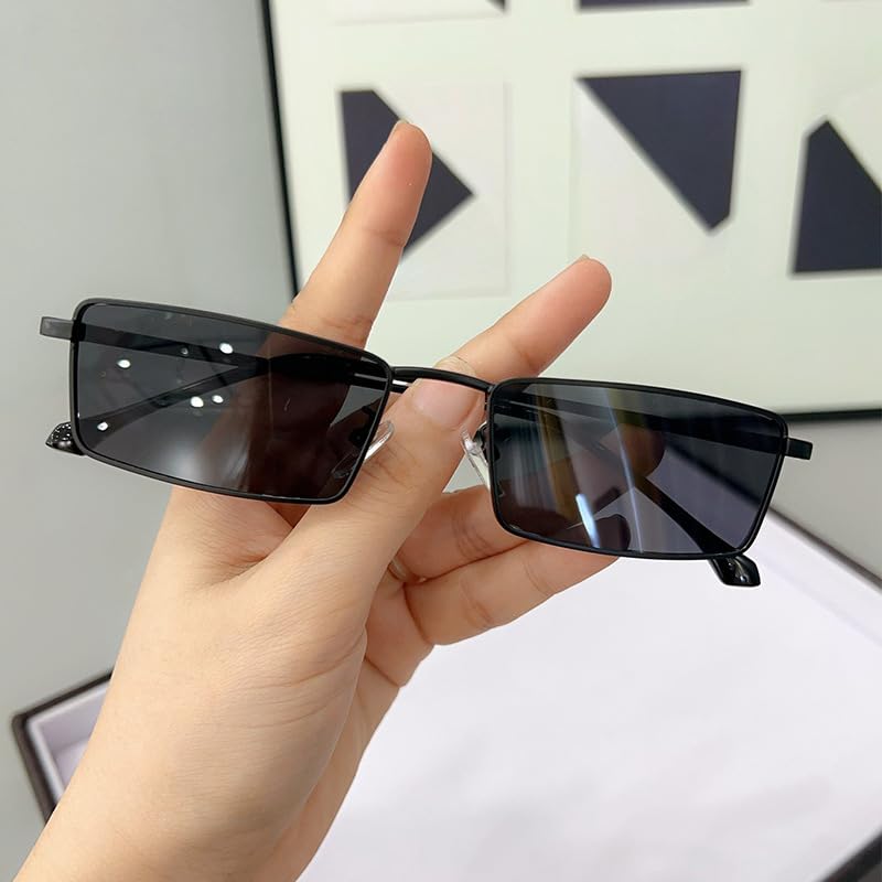 Image of Small Y2K Narrow Rectangle Sunglasses for Women Men | Trendy Raves,80s 90s Retro,Lightweight,Thin Metal Frame,UV400 Protection,Fashion Glasses for Festival Travel Driving