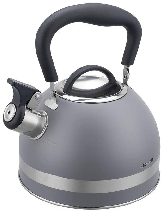Kinghoff KH-1851 - Hervidor de agua (1,8 L, acero inoxidable, inducción, pequeño hervidor de flauta, con mango plegable, hervidor de agua para todas las placas de cocción, hervidor de agua para todas