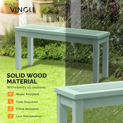 Image of VINGLI Outdoor Wooden Bench, 40 inch Porch Bench Outdoor Backless Garden Bench, Small Outdoor Bench for Deck Patio Entryway (Mint Green, 40in)