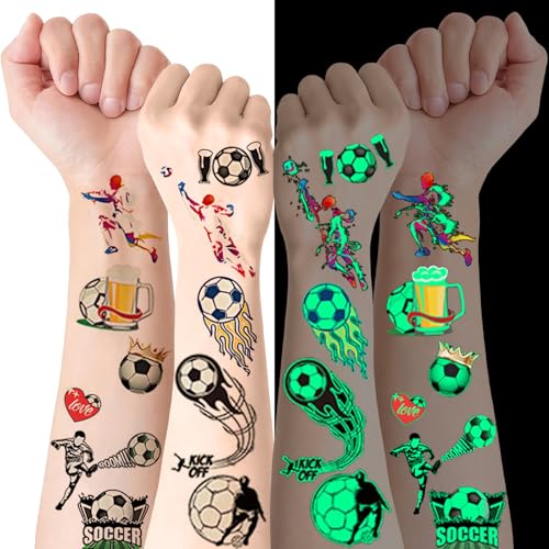Fútbol Tatuajes Niños, Tatuajes Luminosos, Fútbol Tatuaje Temporales Para Decor Regalos de Fiesta Cumpleaños Niños