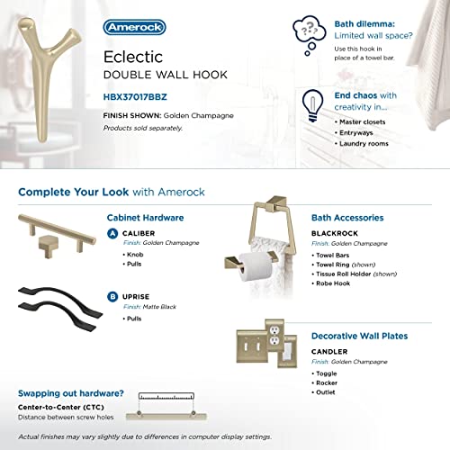 Amerock HBX37017BBZ | Kodiak Double Prong Decorative Wall Hook | Golden Champagne Hook for Coats, Hats, Backpacks, Bags | Hooks for Bathroom, Bedroom, Closet, Entryway, Laundry Room, Office by Amerock - Image 4