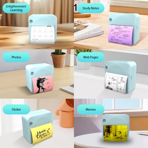 Wbacon Mini impressora de adesivos - impressora portátil sem tinta com 2 rolos de papel, impressora