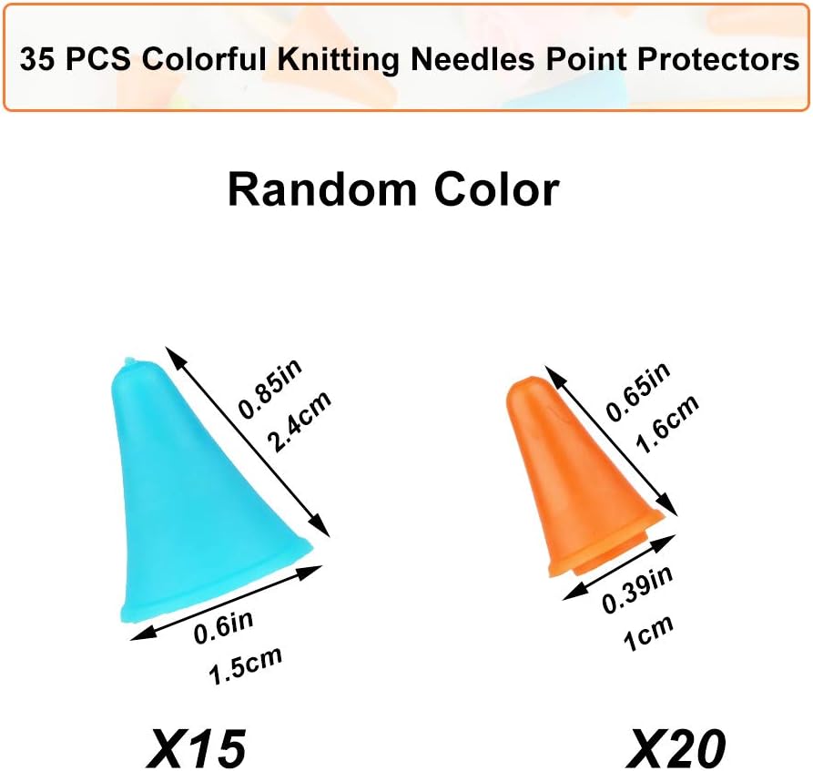 35 PCS Multi-Colored Knitting Needles Point Protectors/Stoppers with Plastic Box, 2 Sizes(20 PCS Small+ 15 PCS Big Knitting Needles Cap) Needle Tip Stoppers for Knitting Craft
