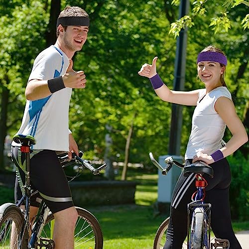 Image of 18 Pcs Sweatbands Headband Wristband Set Colorful Striped Terry Cloth Sports Athletic Gym 80s Sweat Headbands