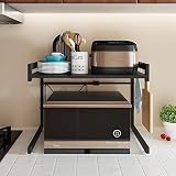 Klivien –Mikrowellen Ständer/Regal, Mikrowellenhalterung, Mikrowellen Ständer/Organizer mit 3 Hacken, Microwave Holder/Rake grössenverstellbar Schwarz