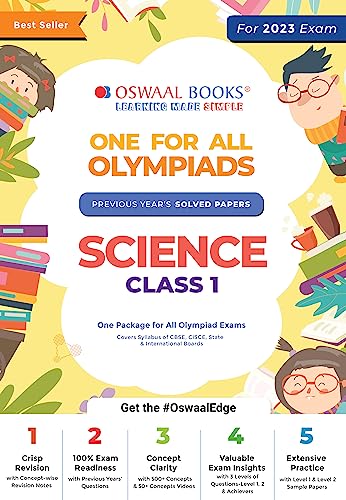 Oswaal One For All Olympiad Previous Years' Solved Papers, Class-1 Science Book (Useful book for all Olympiads) (For 2023 Exam)