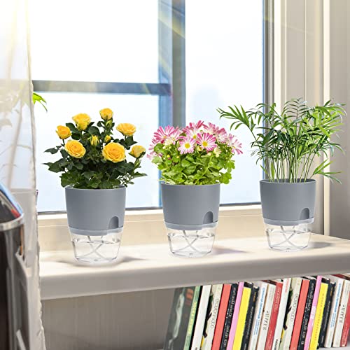 Johotone Self Watering Plant Pots Indoor Plastic Plant Pot Water Storage Modern Decorative Planter for Garden House Plants Flowers Grey 4 Pcs 6 * 7.1 Inch - Image 4