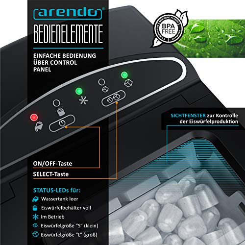 Arendo - Eiswürfelmaschine Edelstahl - Eiswürfelbereiter - Ice Cube Maker Maschine - 1,8 Liter - Eiswürfelautomat - Eismaschine mit Kühlung - Eiswürfel Größen Klein + Groß - ABS - BPA frei - Rot – Bild 5