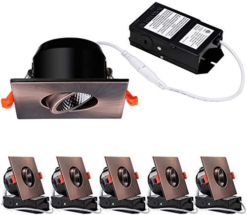 TORCHSTAR 3 Inch Gimbal LED Recessed Light with Junction Box, 10%-100% Dimmable, 7W=50W, CRI 90+, 3000K Warm White, ETL & Energy Star Certified, Oil Rubbed Bronze, Pack of 6