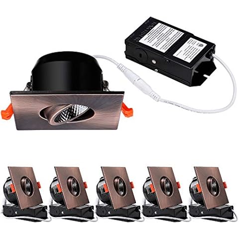 TORCHSTAR 3 Inch Gimbal LED Recessed Light with Junction Box, 10%-100% Dimmable, 7W=50W, CRI 90+, 5000K Daylight, ETL & Energy Star Certified, Oil Rubbed Bronze, Pack of 6 Cover