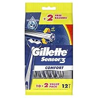 Gillette Sensor 3 Comfort Disposable Razors, 12-Count