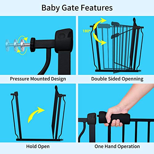 Hoooen Extra Wide Baby Gate Extra Wide Extra Tall Dog Gates For Stairs Doorways Black Metal Tension Indoor Safety Gates With Pressure Mount 67-71.5 Inch #TOP2