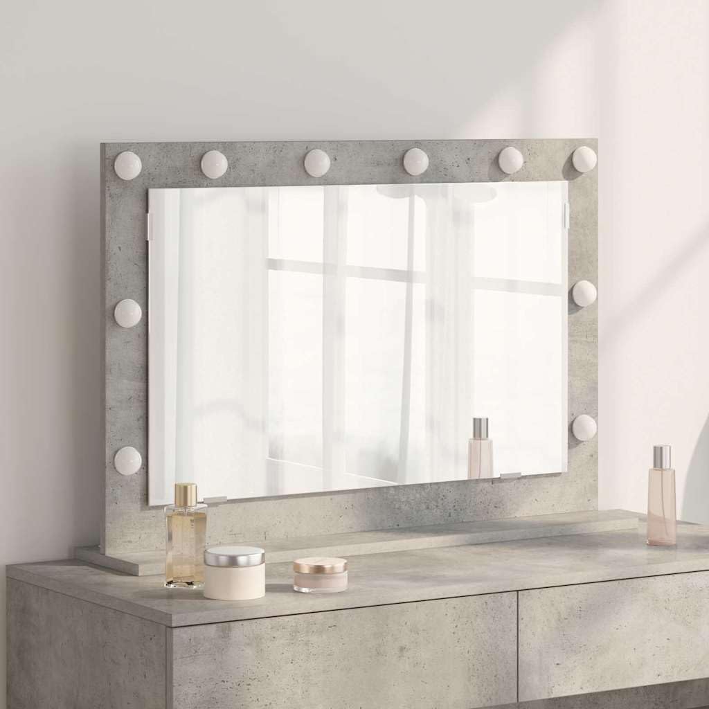 Specchio da bagno ad angolo retto, cemento grigio, 80 x 55 x 18 cm, con striscia LED, specchio da trucco da appendere, specchio touch per bagno e soggiorno, specchio da parrucchiere durevole