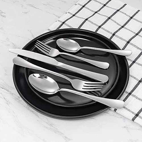 Image of Silverware Set 15 Pieces, Stainless Steel Flatware Set, Mirror Polish Cutlery Set, Utensil Sets Service Set for 4 (Silver, Set of 15)