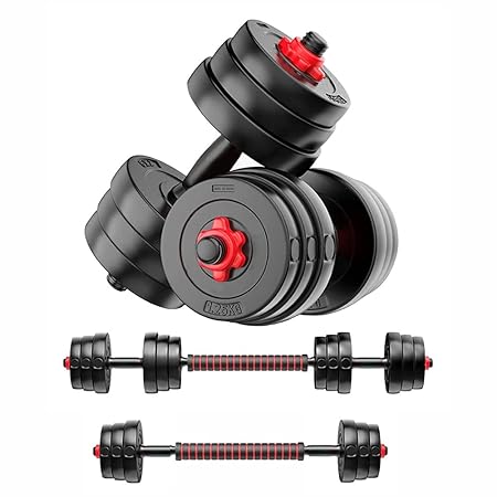 Tucker Adjustable Dumbbell Set - 20 kg PVC Dumbbell and Rod Set for Home Gym Workout with Extension Barbell Rod