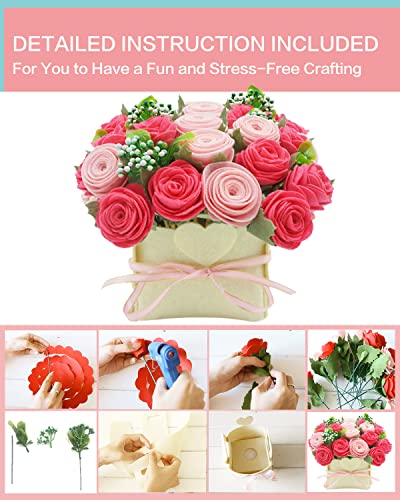 Image of BAZIMA ALICE DIY Felt Flower Kit - Pink Rose Bouquet Kit, Floral Gifts - Arrange Pre-Cut Flowers and Foliage