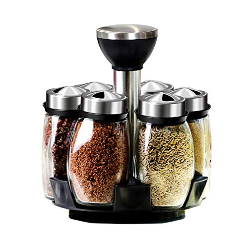 CINY Soportes para Botes de Especias con 6 Frascos De Vidrio, Especiero Giratorio, Carrusel Giratorio De Encimera, Botellas Para Juego De Hierbas y Especias Para Mostrador De Cocina y Restaurante Cover
