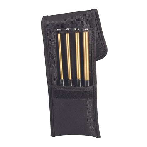 Starrett Juego de punzones de latón extralargos con agarre moleteado y bolsa de tela, 8 pulgadas de longitud, 1/8 pulgadas, 3/16 pulgadas, 1/4
