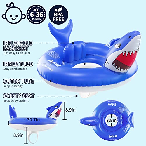 Polita Toddler Float, Toddler Pool Float With Dual Inflation Chambers, Pool Floats For Toddlers 1-3 With Back Holder Never Flip Over, Safety Seat Baby Float Keeps Baby Upright (Shark) #TOP1