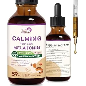 Cat Melatonin Natural Calming Drops, Support Falling Asleep & Healthy Sleep, Herbal Extract Relaxation Supplement with L-Theanine, Valerian, Catnip, Passion Flower and Chamomile. 2 oz