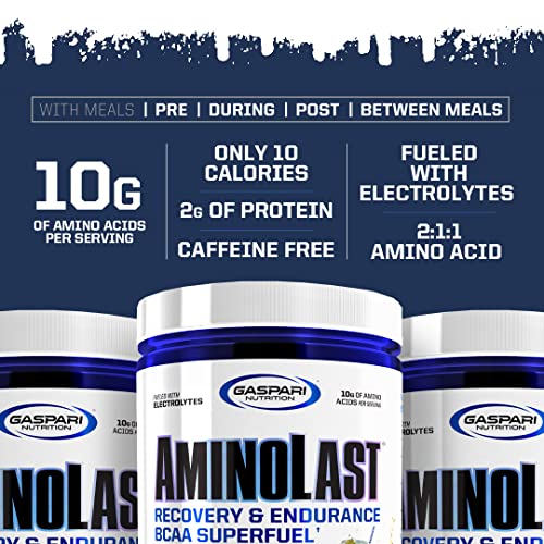 Gaspari Nutrition Aminolast, Recovery And Endurance Bcaa Superfuel, 2:1:1 Amino Acid Ratio, Fueled With Electrolytes (30 Servings, Lemon Ice) #TOP5