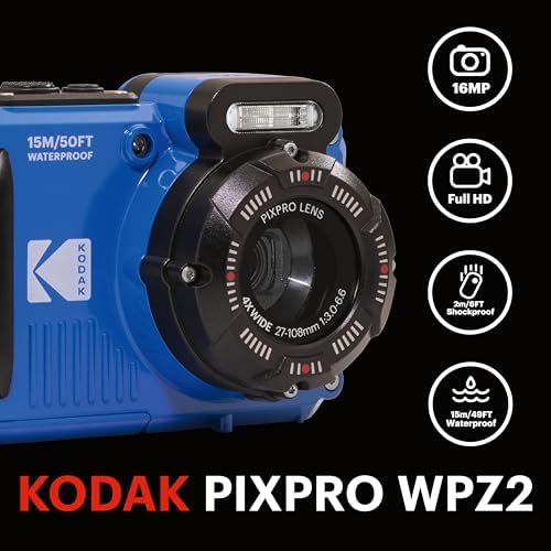 KODAK PIXPRO WPZ2 15M Su Geçirmez Fotoğraf Makinesi - 16MP, 4x Optik Zoom, 1080P Full HD Video (Mavi) - Görsel 3