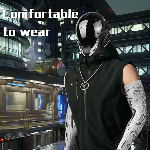 Punk Arm Sleeves for Men, UV Protection Cooling Techwear for Outdoor Activities White4